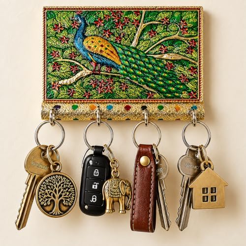 LOVENSPIRE Peacock Decorative Wood Key Holder - Hand Crafted Wall