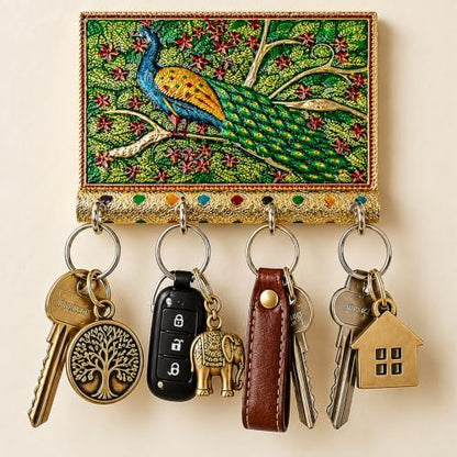 LOVENSPIRE Peacock Decorative Wood Key Holder - Hand Crafted Wall