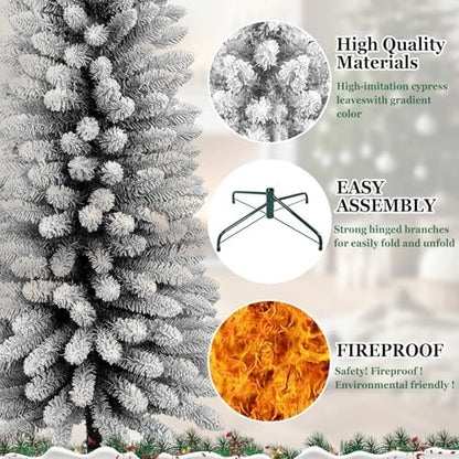LAMPHOME 7FT Flocked PVC Pencil Tree - 469 Slim Tips, Wrap Design