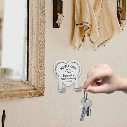 FOUGSTA New Home Gift for Couple, House Warming Gifts for Women, New House Gift for Wife, Stainless Steel Key Holder Hooks with Inspirational Quotes,3.14 * 3.14inch,XCX1