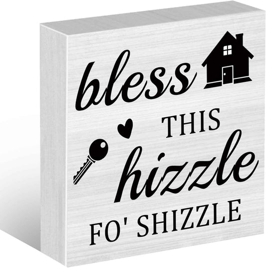 New House Gift Funny Farmhouse Desk Decor for Home | Housewarming Gifts for Women, Shelf Decoration for Living Room, 5x5 Inch Wooden Home Decoration, Funny Christmas Decor