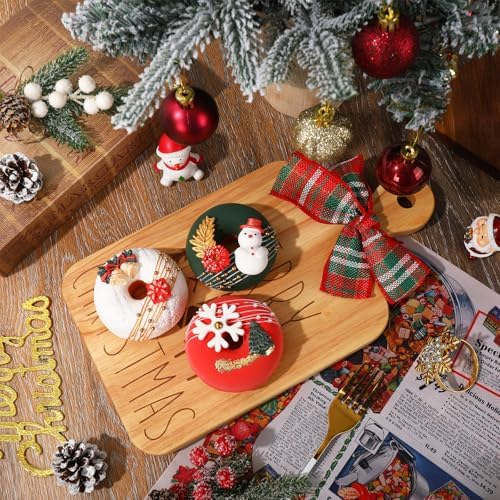 JarThenaAMCS 2 Pcs Merry Christmas Wood Cutting Board with Ribbon Xmas