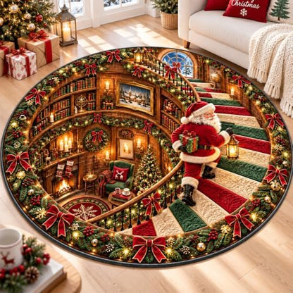 IZI POD Christmas Round Rug, 3D Santa Christmas Round Rug, 3D Rugs