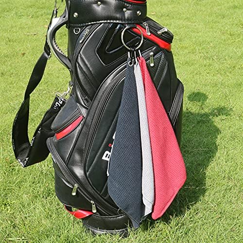 Microfiber Golf Towel, 16" x 16", Waffle Pattern with Clip, 3-Pack