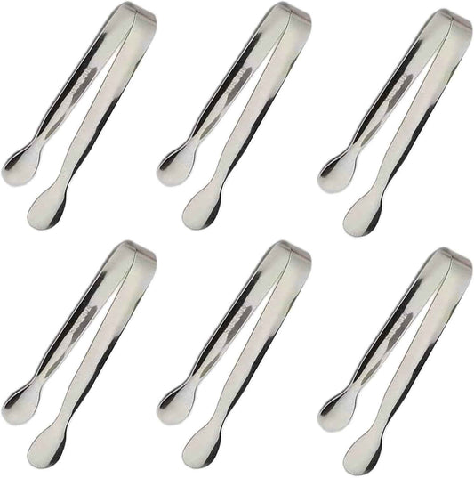 6PCS Ice Tongs Mini Sugar Tongs 4.25Inch Stainless Steel Kitchen Utensils Set,Small Serving Tong and Tiny Kitchen Tong for Appetizers,Tea Party, Coffee Bar, Desserts by Sunenlyst (Silver)