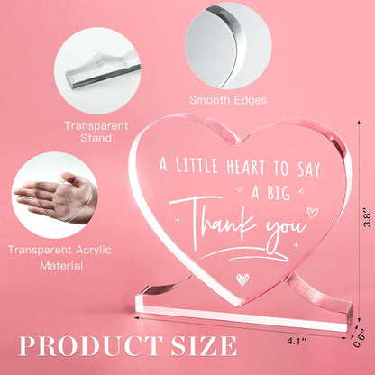 Thank You Gifts for Women, Men, Teacher Appreciation Gifts | Administrative Professional Day, Heart-Shaped Acrylic Desk Decor, Volunteer Nurse Employee Coworker Boss Appreciation