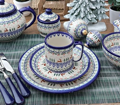 Blue Rose Polish Pottery - Green Reindeer Delight Cereal/Soup Bowl
