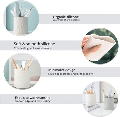 minimaliving Pen Holder,Nordic Style Silicone Waterproof Pencil Holder for Desk Simple&Modern Minimalist Makeup Organizer Multifunctional Office Supplies for Home,Kids and School(Light grey)