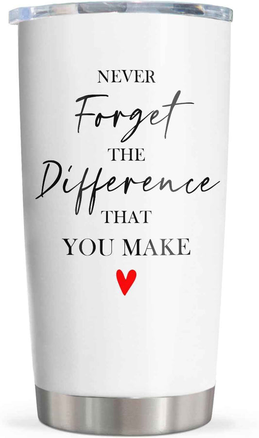 Thank You Gifts for Women/Men, Teacher/Employee Appreciation Gifts | Retirement Gift for Woman, Farewell Gift for Coworkers, Never Forget The Difference You Make Tumbler 20oz