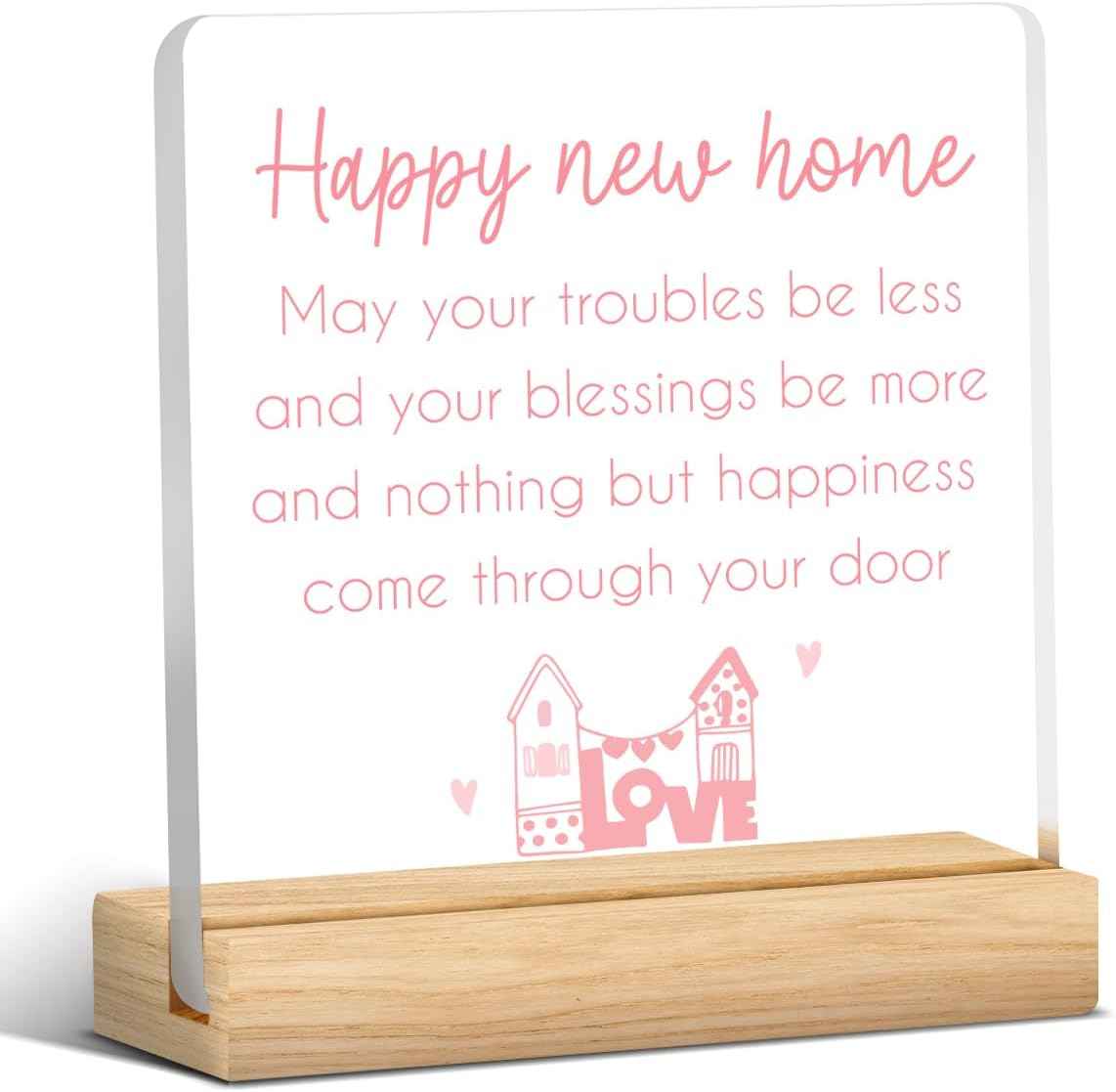House Warming Gifts New Home Housewarming Gifts for Women Men | New Home New House New Apartment Gift for Homeowners Couple, Happy New Home Acrylic Plaque Sign Desk Decor