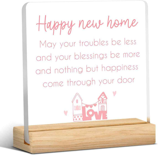 House Warming Gifts New Home Housewarming Gifts for Women Men | New Home New House New Apartment Gift for Homeowners Couple, Happy New Home Acrylic Plaque Sign Desk Decor