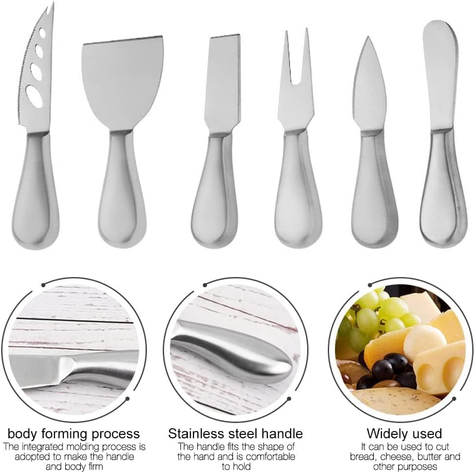 Stainless Steel Cheese Tool Set - 6 Piece Cheese Knife Set - Cut