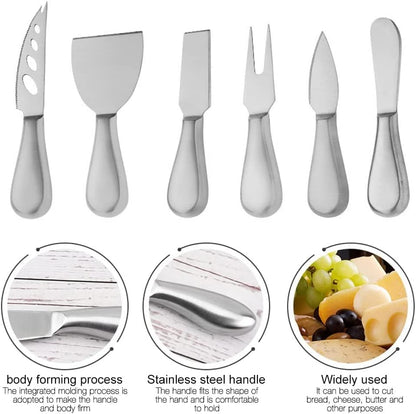 Stainless Steel Cheese Tool Set - 6 Piece Cheese Knife Set - Cut