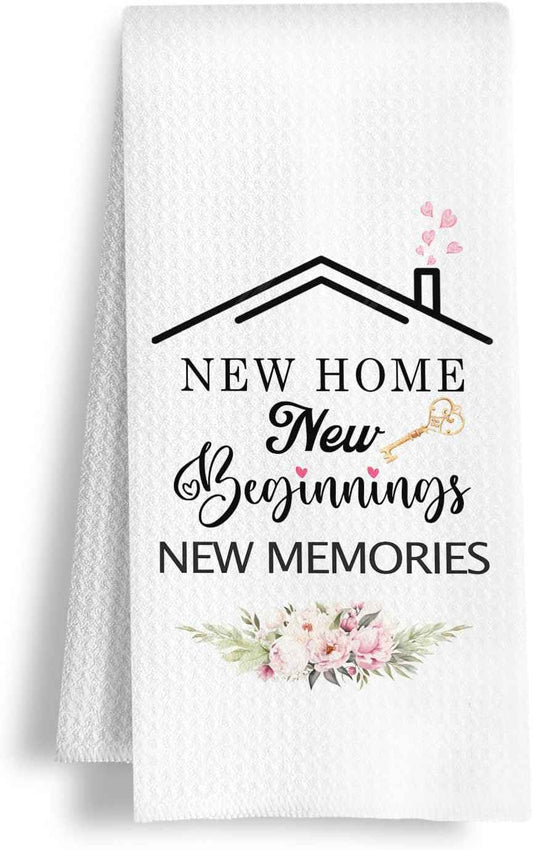 House Warming Gifts Kitchen Towels, Housewarming Gifts New Home Dish Tea Towels, New Home Beginnings Memories Decorative Hand Towel for Bathroom Kitchen, 16x24 Inch