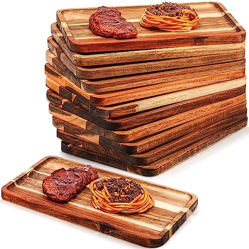 Roshtia 12 Pcs Acacia Wood Serving Tray Dinner Plates,8'' X 12'' X