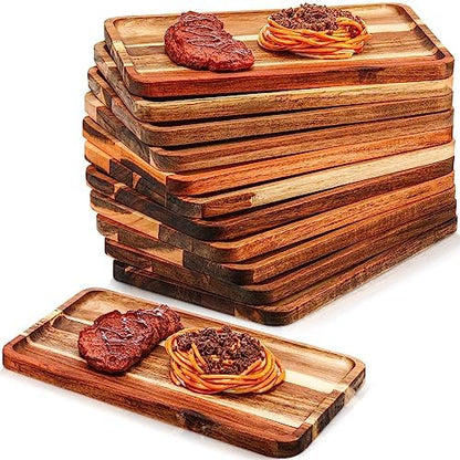Roshtia 12 Pcs Acacia Wood Serving Tray Dinner Plates,8'' X 12'' X