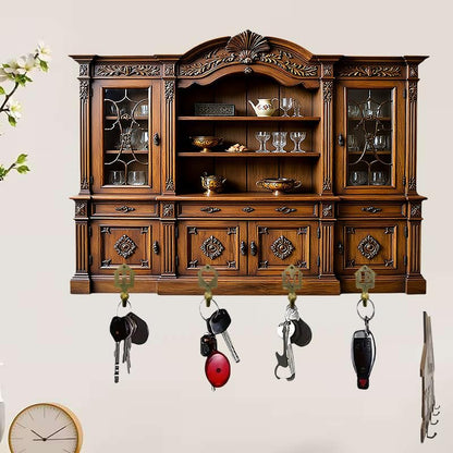 Decorative Key Holder Wall Mount, Vintage Cabinet Design with 4