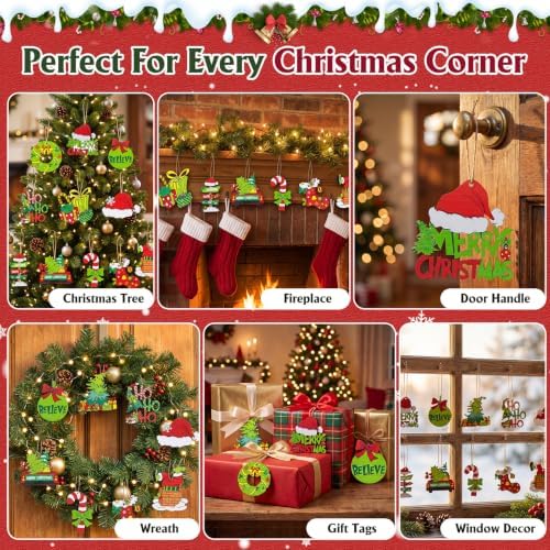 36 Pcs Christmas Ornaments for Tree, Hanging Wooden Christmas