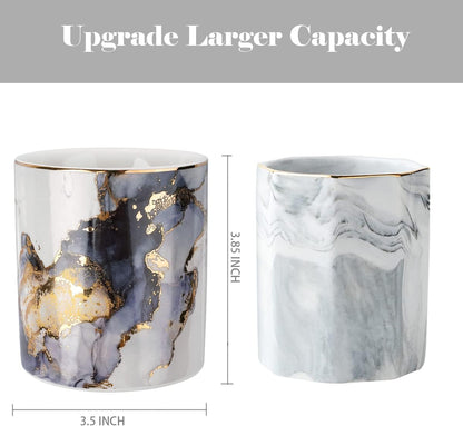 Marble Pencil Holder, Durable Ceramic Desk Organizer Office Supplies,Desktop Stationary Organizer,Multi-Functional Pencil Storage for Desktop Accessories,Office,Classroom,Home,Gray Gold