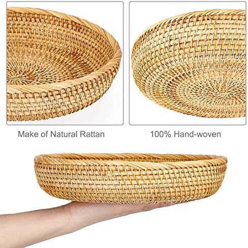 Hipiwe 9.9" Round Key Basket Bowl for Entryway Table Handwven Rattan