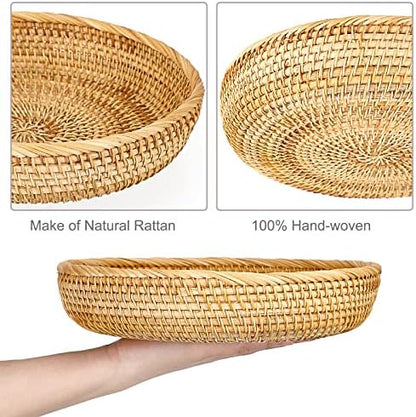 Hipiwe 9.9" Round Key Basket Bowl for Entryway Table Handwven Rattan