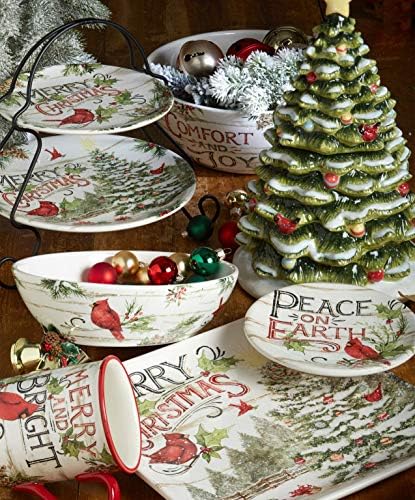 Evergreen Christmas 16x12 Rectangular Serving Platter with Santa &