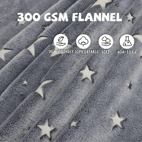 REXEO Glow in The Dark Star Space Blanket for Kids, Grey Cute Galaxy