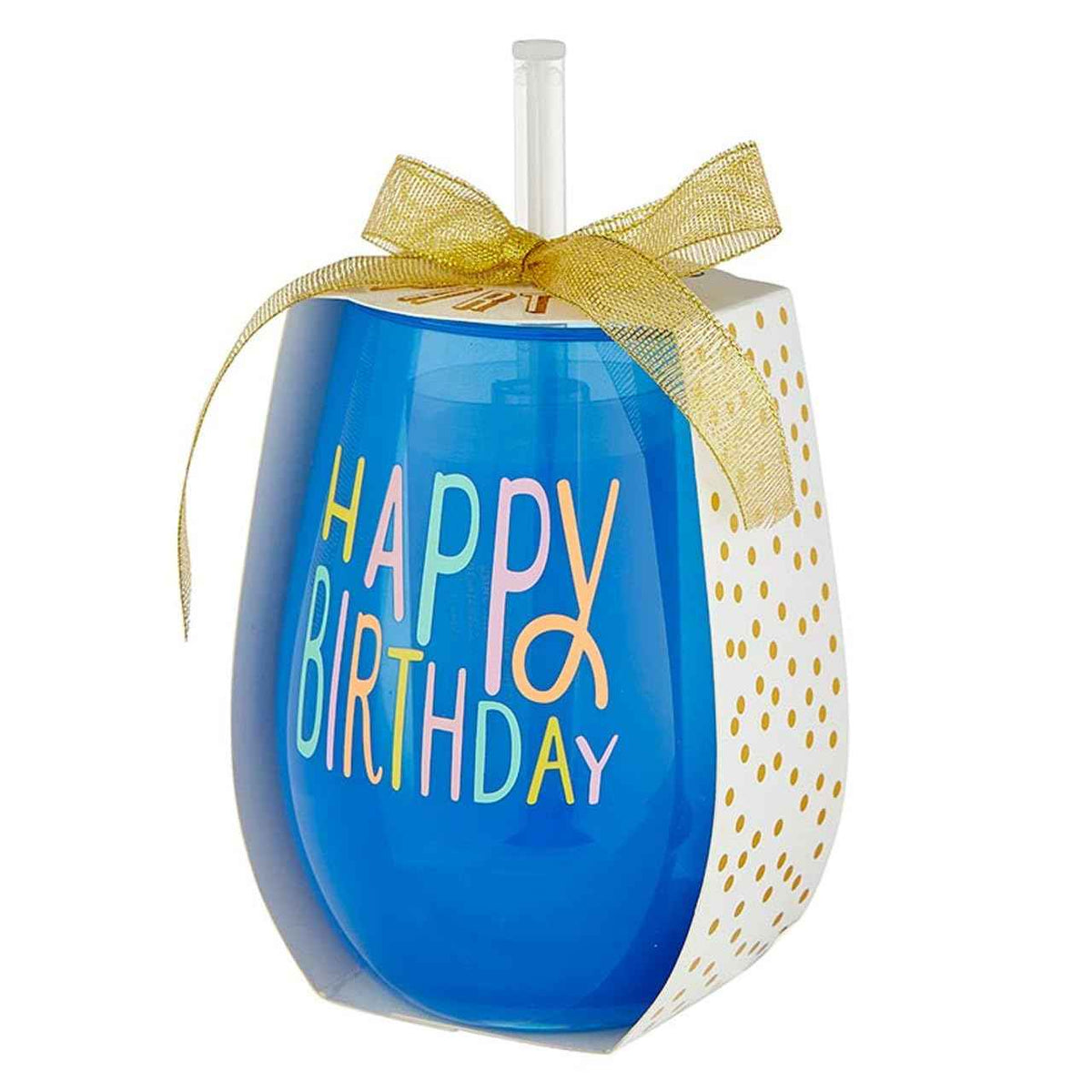 slant collections Birthday Gifts Stemless Wine Glass & Push-Pop Confetti Popper Gift Set, 2-Piece, Happy Birthday