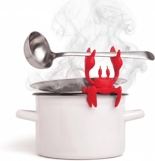 OTOTO 2 in 1 Silicone Spoon Rest & Steam Releaser - Large Spoon Holder for Stove Top - Unique and Useful Gift for Cooking - Heat Resistant Utensil Rest, Kitchen Gadgets, Red Gift (Red the Crab)
