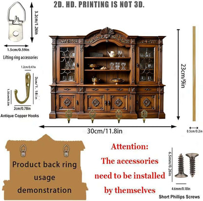 Decorative Key Holder Wall Mount, Vintage Cabinet Design with 4