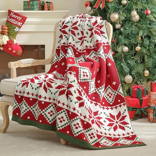 Amélie Home Christmas Knit Throw for Couch, Reversible Soft Cozy