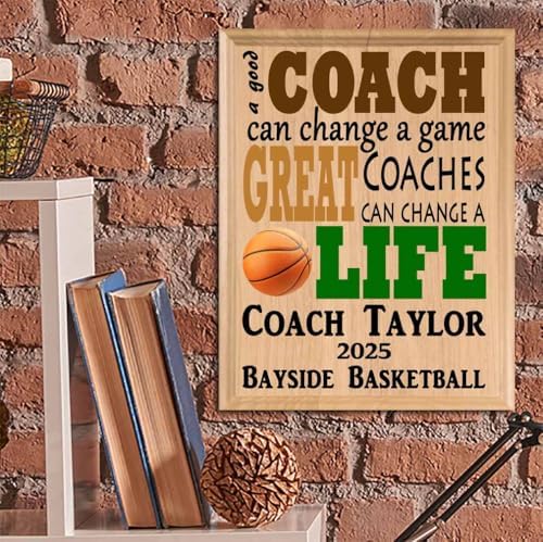 Broad Bay Personalized Basketball Coach Plaque - Solid Wood - 11in x