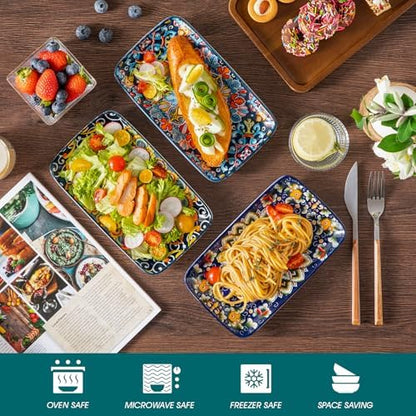 vancasso Simi 6-Piece Rectangular Ceramic Plates Set, 8.5" x 5.1"