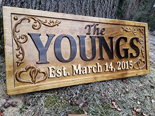 3D Carved Wooden Personalized Family Name Sign | 5 Year Anniversary