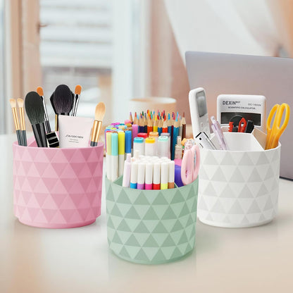 Desk Organizer, 360-Degree Rotating Pencil Pen Holders For Desk, Diamond Pattern Pen Organizer With 5 Compartments, Cute Desk Accessories Decor For Office, School,Home,Art Supply (Green)
