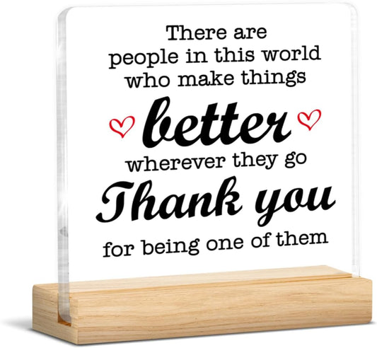 Thank You Appreciation Gifts for Women Men Coworker Teacher Friends | Inspirational Gifts Thank You Acrylic Plaque Sign with Wooden Stand Home Office Desk Decor