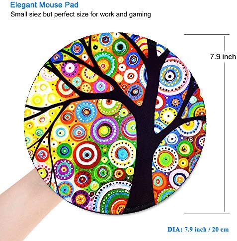 BOSOBO Mouse Mat, Round Mouse Pad with Tree of Life Design, Non-Slip