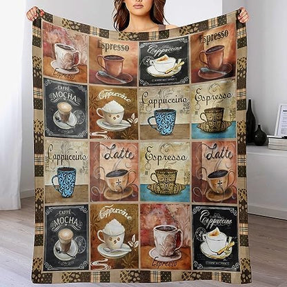 Coffee Blanket Gifts for Lovers - Soft Warm Cozy Fleece Throw for