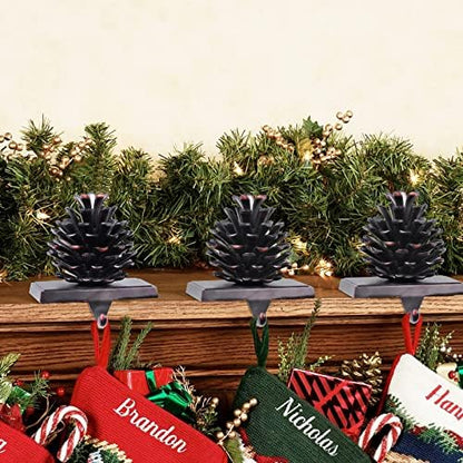 Hxezoc 2 Pack Pine Cone Christmas Stocking Holders, 3D Brown Metal