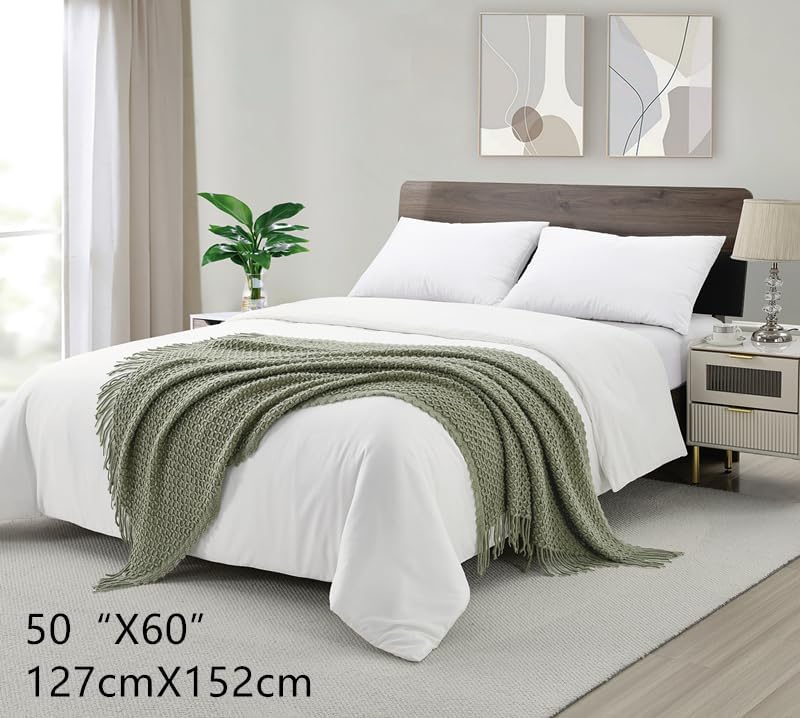 CREVENT Farmhouse Boho Knitted Throw Blanket for Couch Sofa Chair Bed