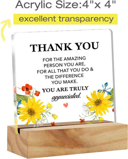 Thank You Appreciation Gifts for Women Coworkers Sign Desk Decor | Inspirational Gifts for Employee, Teacher, Boss, Nurse, Hostess Mom, Thankful Home Office Desk Decor, Acrylic, 4 x 4 Inches