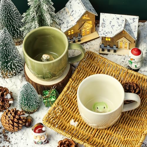 Frog Ceramic Mug Hidden 3D Animal Inside Coffee Cup(Cream Frog)