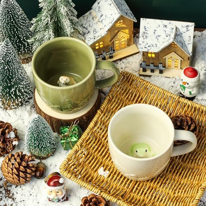 Frog Ceramic Mug Hidden 3D Animal Inside Coffee Cup(Cream Frog)