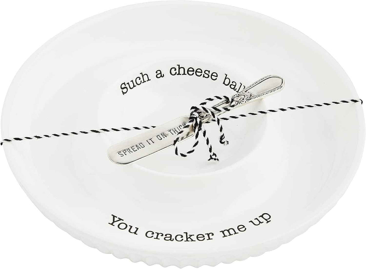 Mud Pie Circa Cheese Ball Dish Set with Spreader, White Serveware