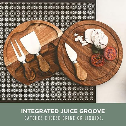 TOSCANA - a Picnic Time brand Acacia Brie Cheese Board and Knife Set