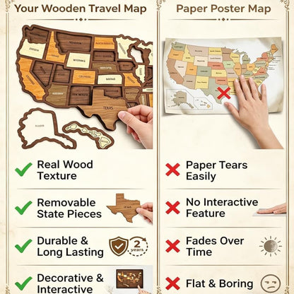 Wooden USA Travel Map Puzzle,Journey Tracker Maps Pin Board for