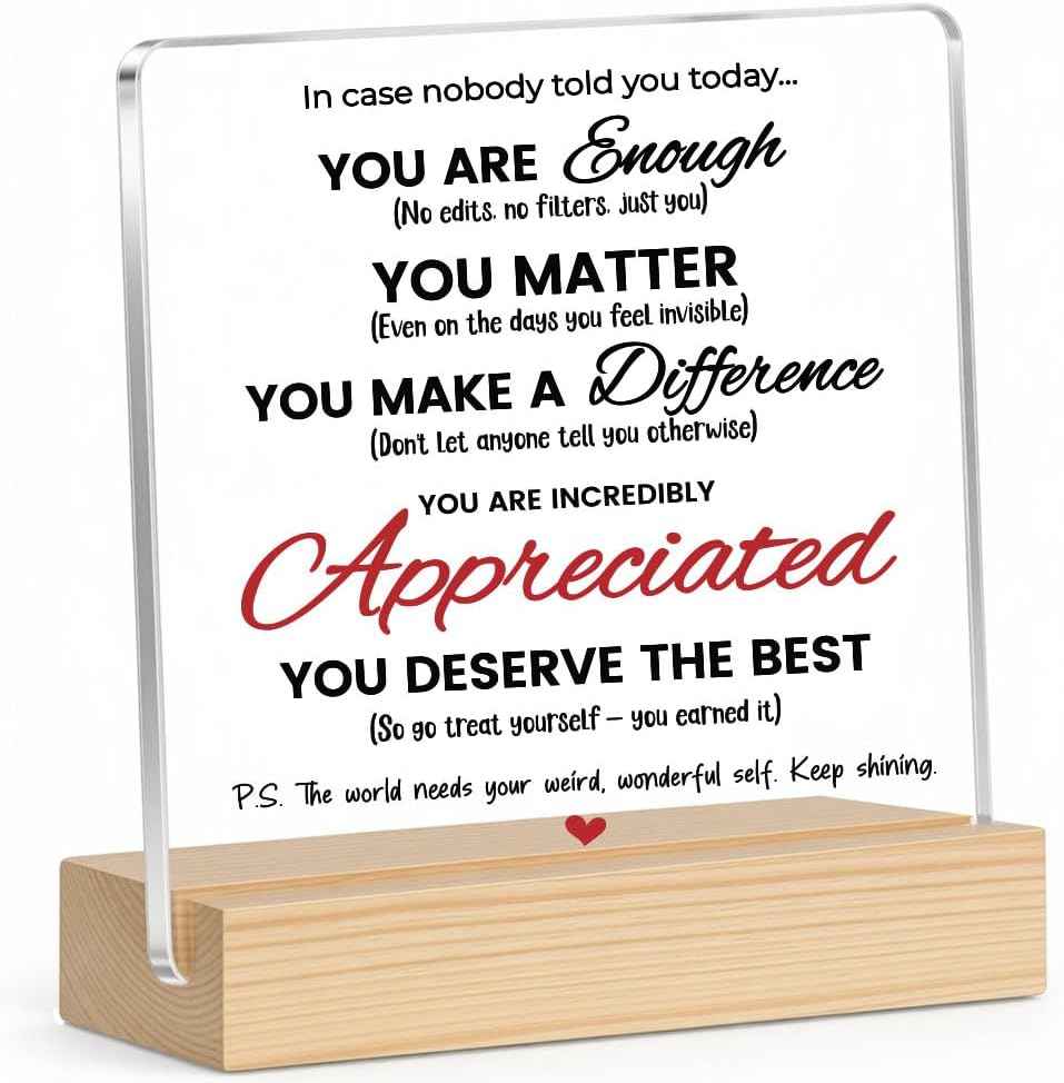 Appreciation Gifts for Coworkers Colleagues Counselor Employees Women, Office You Are Enough Thank You Gifts for Men Women Friends, Acrylic Motivational Desk Decor Sign