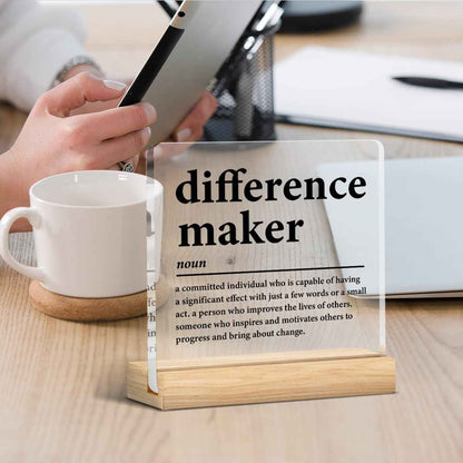 Difference Maker Gift Appreciation Desk Decor for Coworker Teacher | Thank You Gift for Men Women, Employee Staff, Coach Mentor Boss Leader, Office Cubicle Sign, Acrylic, 4 x 4 Inch, Set of 1