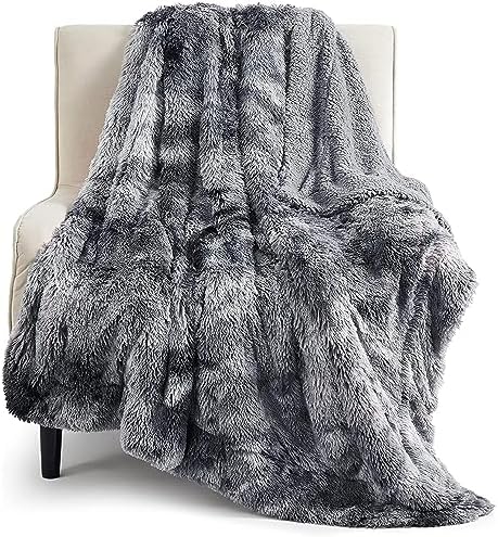 Bedsure Faux Fur Fluffy Fleece Sherpa Blanket Couch Throw Grey 50"x60"