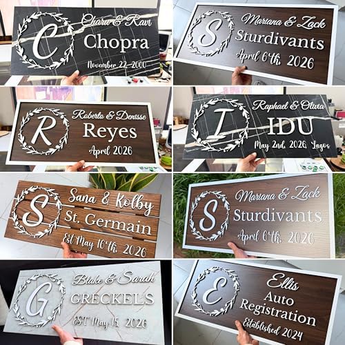 Personalized Wooden Monogram Family Sign with Couples Names, Custom